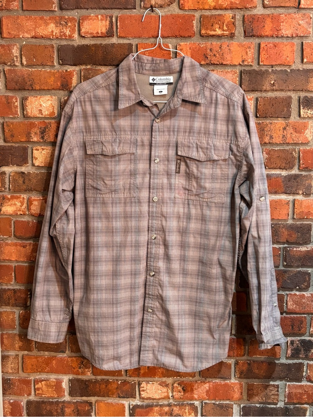 Columbia mens plaid button up shirt brown L
